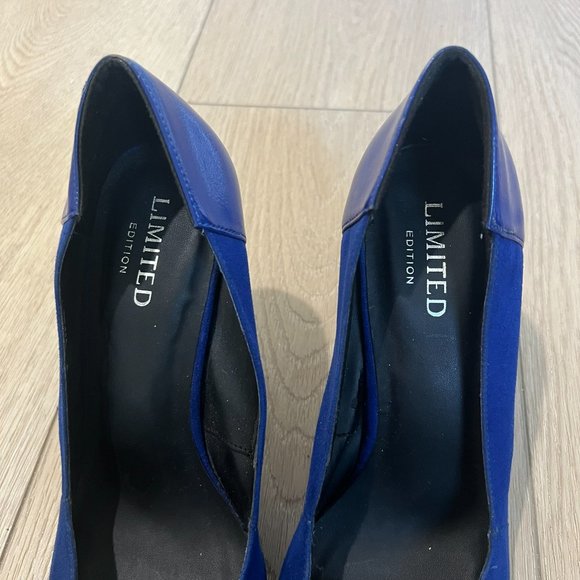 Limited Edition leather cobalt blue pumps with gunmetal heels - Picture 7 of 9